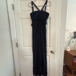 Amsale Navy Chiffon Gown